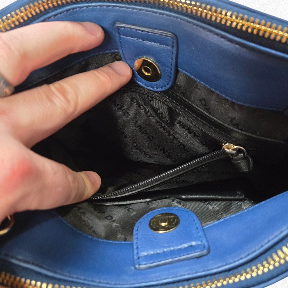 DKNY Blue Leather Crossbody Bag Adjustable Strap Gold Hardware Classic - Picture 11 of 16